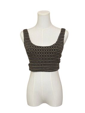 Urban Renewal Womens M/L Brown Plaid Knit Crop Tank Top Vintage Fabric USA Boho